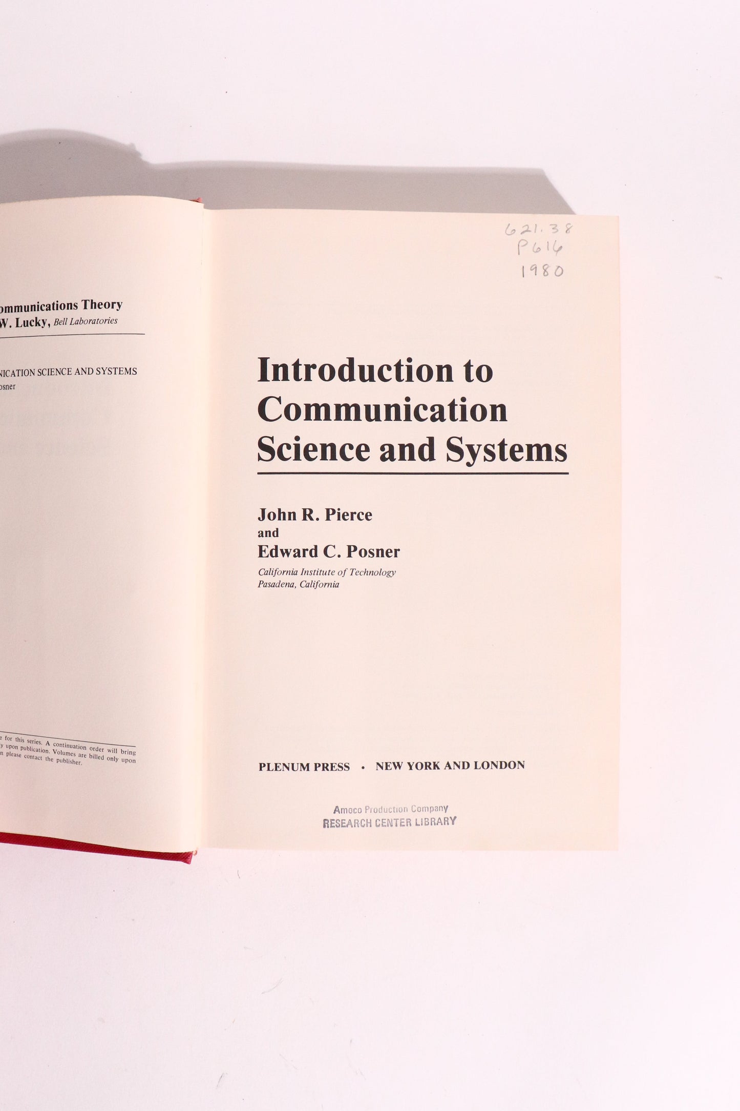 Introduction to Communication Science and Systems — John R. Pierce & Edward C. Posner, 1980 | Information Theory & Telecommunications