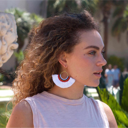 Half Moon Tassel Earrings with Wax String - Thailand