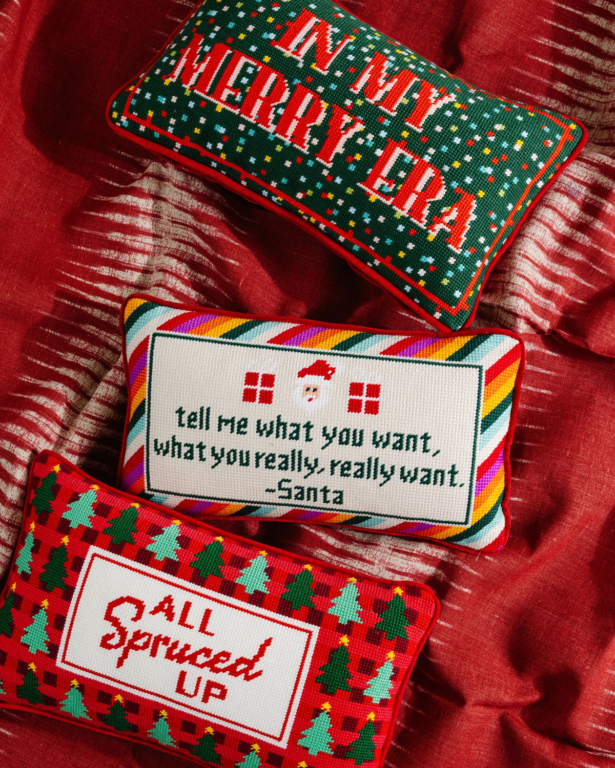 Merry Era Needlepoint Pillow