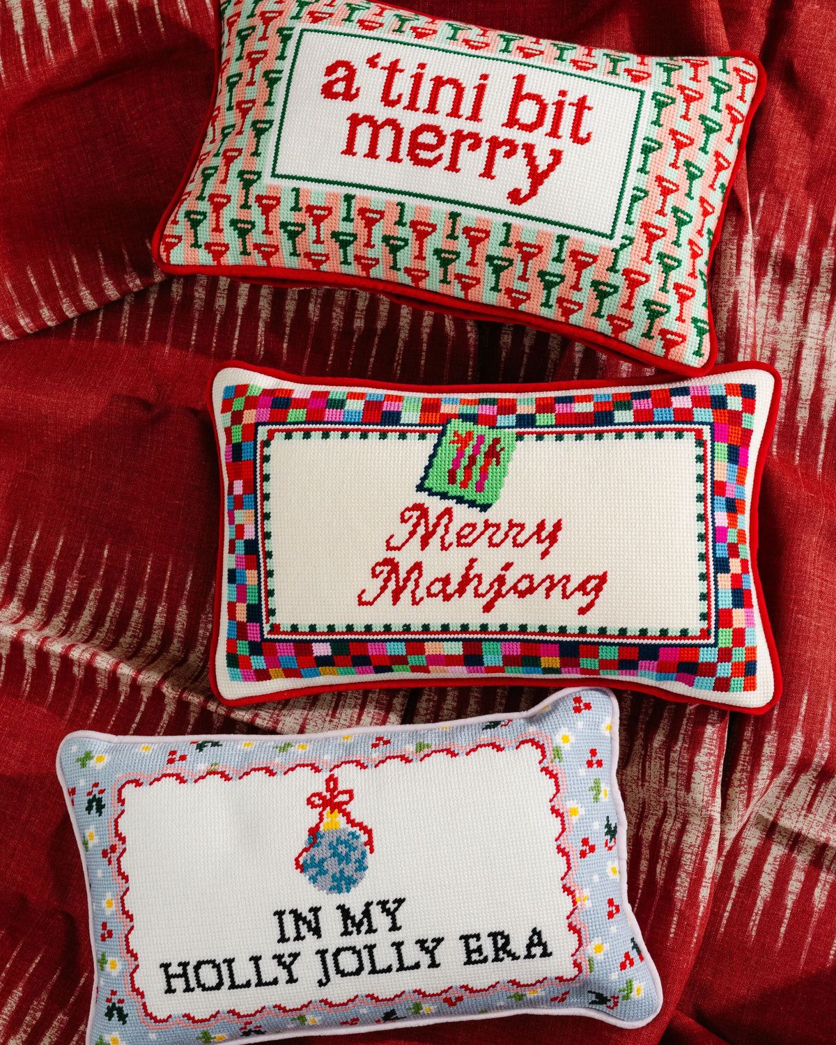 Holly Jolly Era Needlepoint Pillow