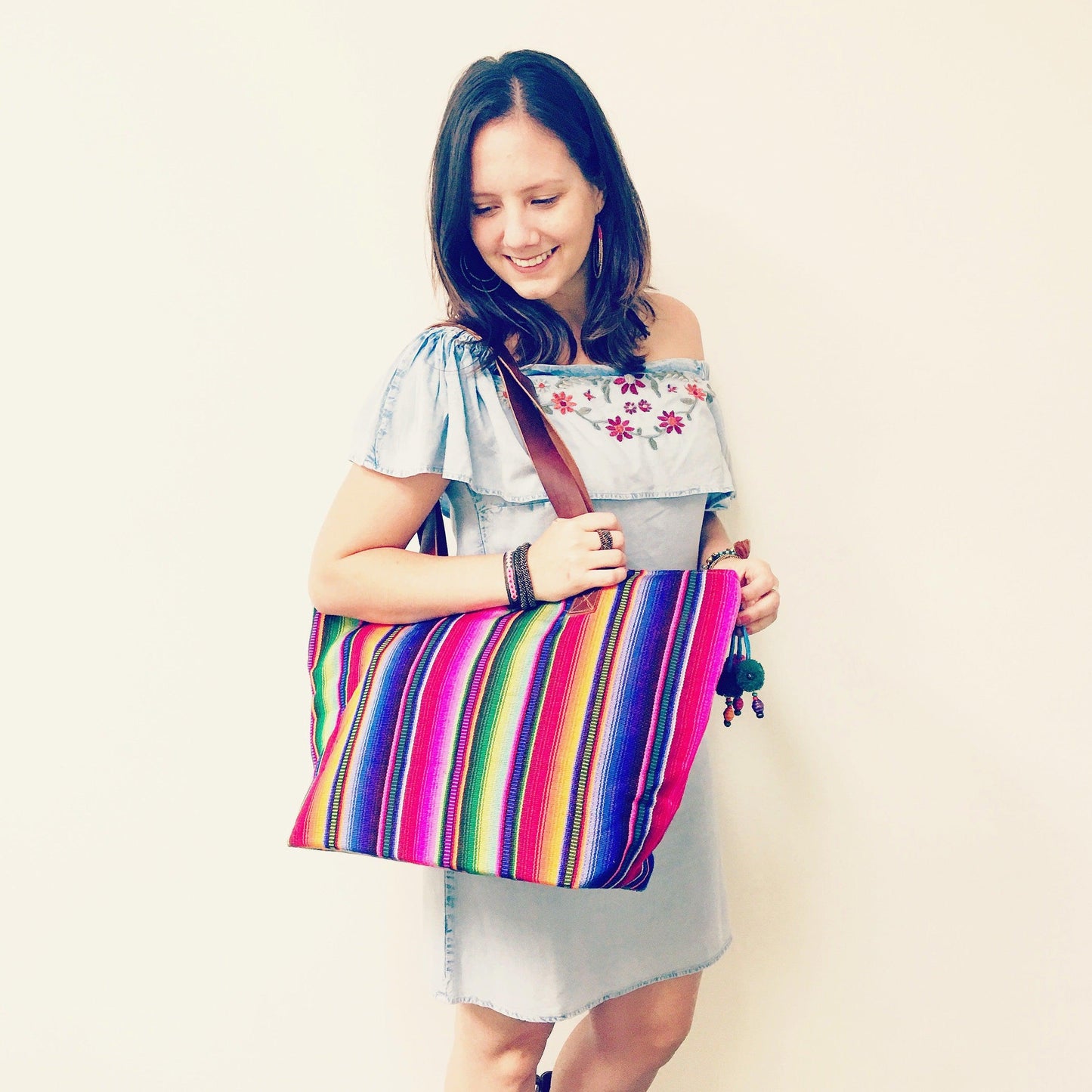 Hacienda Stripe Sustainable Computer Overnight Tote - Guatemala