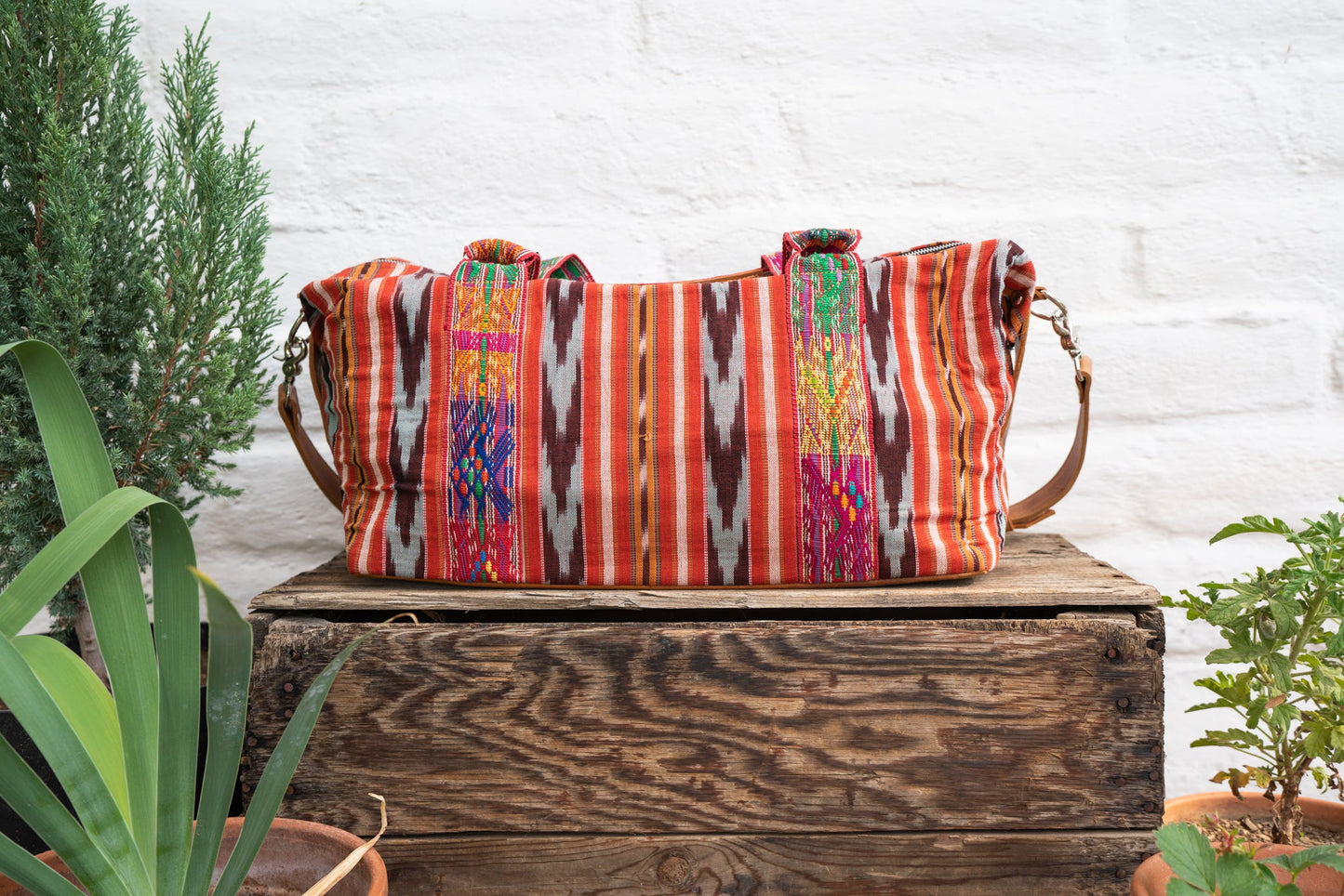 Woven Duffel - Red Sol - Tan Leather