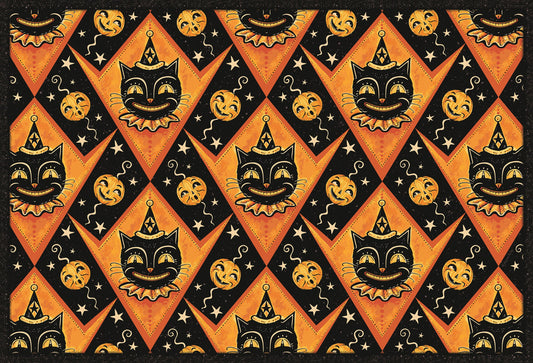 Grinning Black Cat Jack Harlequin Vinyl Floor Decor 52" x 76"