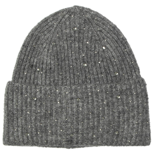 Juliet - Rib Knit Cuff Beanie with Tonal Rhinestones