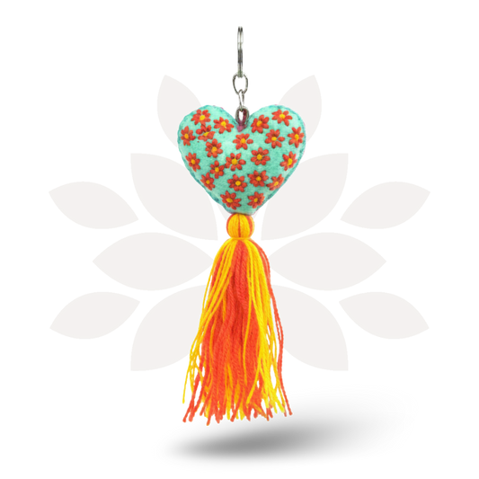 Embroidered Love Heart Tassel Keychain - Mexico