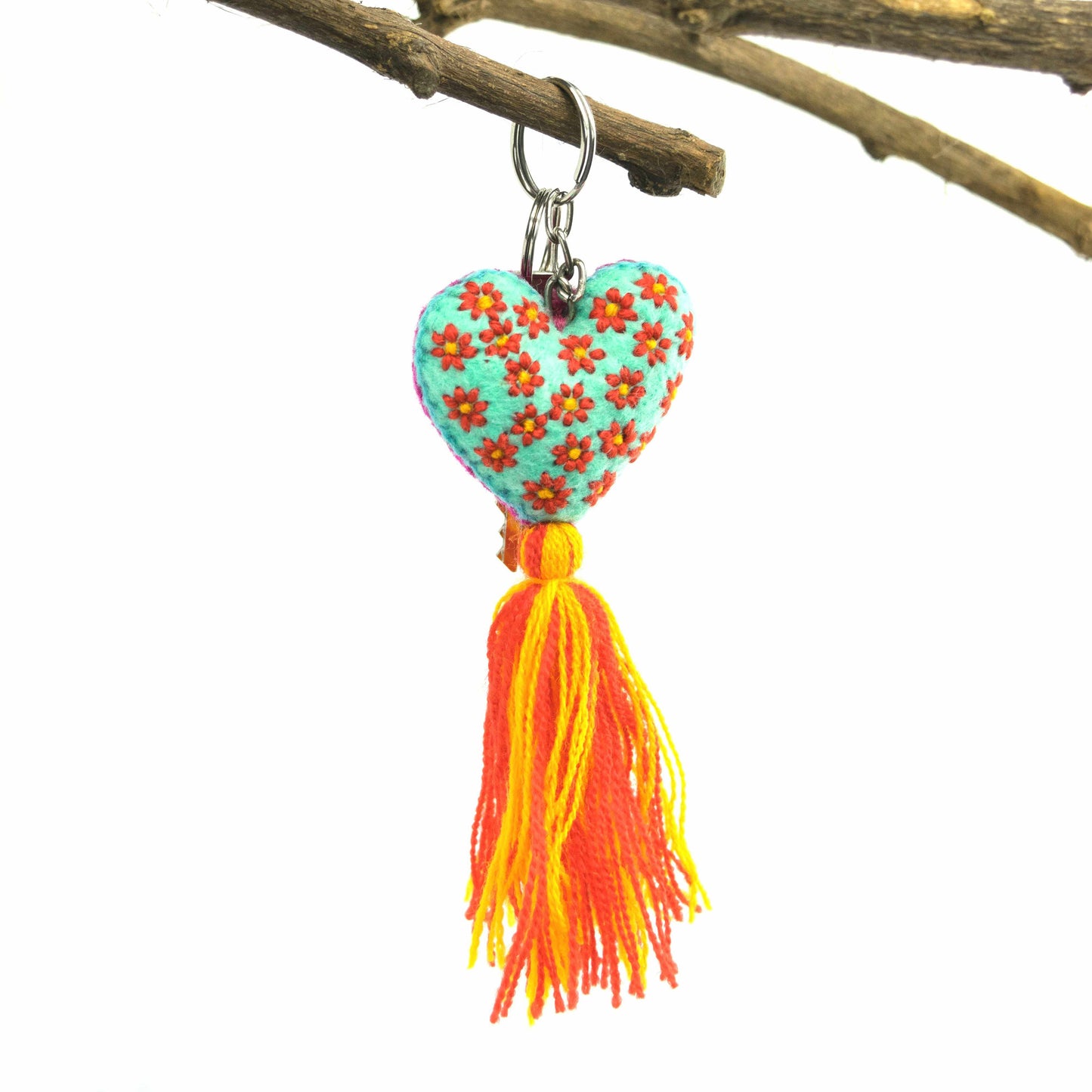 Embroidered Love Heart Tassel Keychain - Mexico