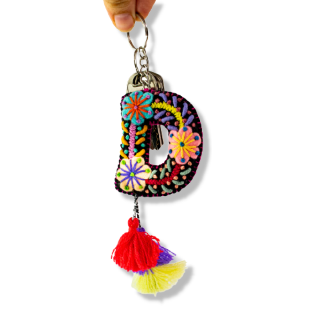 Alphabet Letter Embroidered Boho Keychain | Bag Charm - Mexico