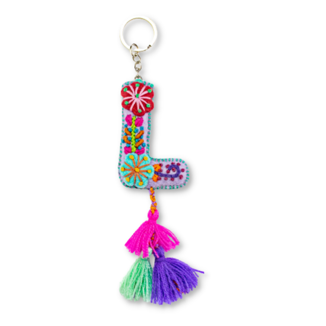 Alphabet Letter Embroidered Boho Keychain | Bag Charm - Mexico