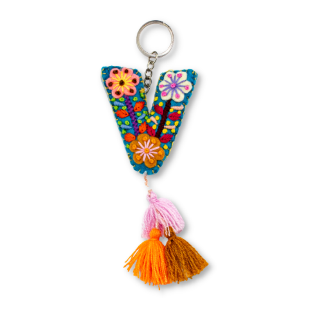 Alphabet Letter Embroidered Boho Keychain | Bag Charm - Mexico