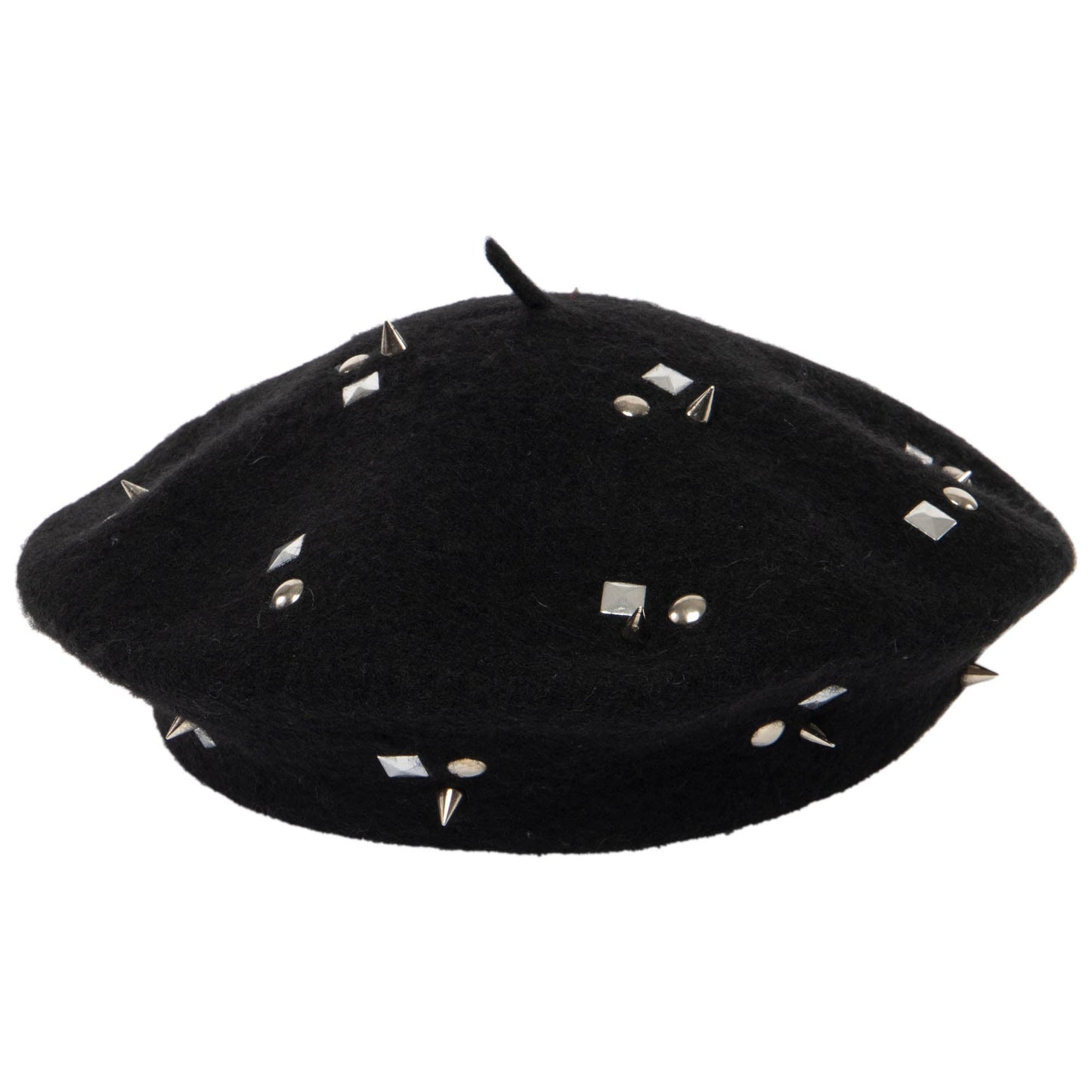 Last Night - Wool Blend Beret  with Metallic Stud Clusters