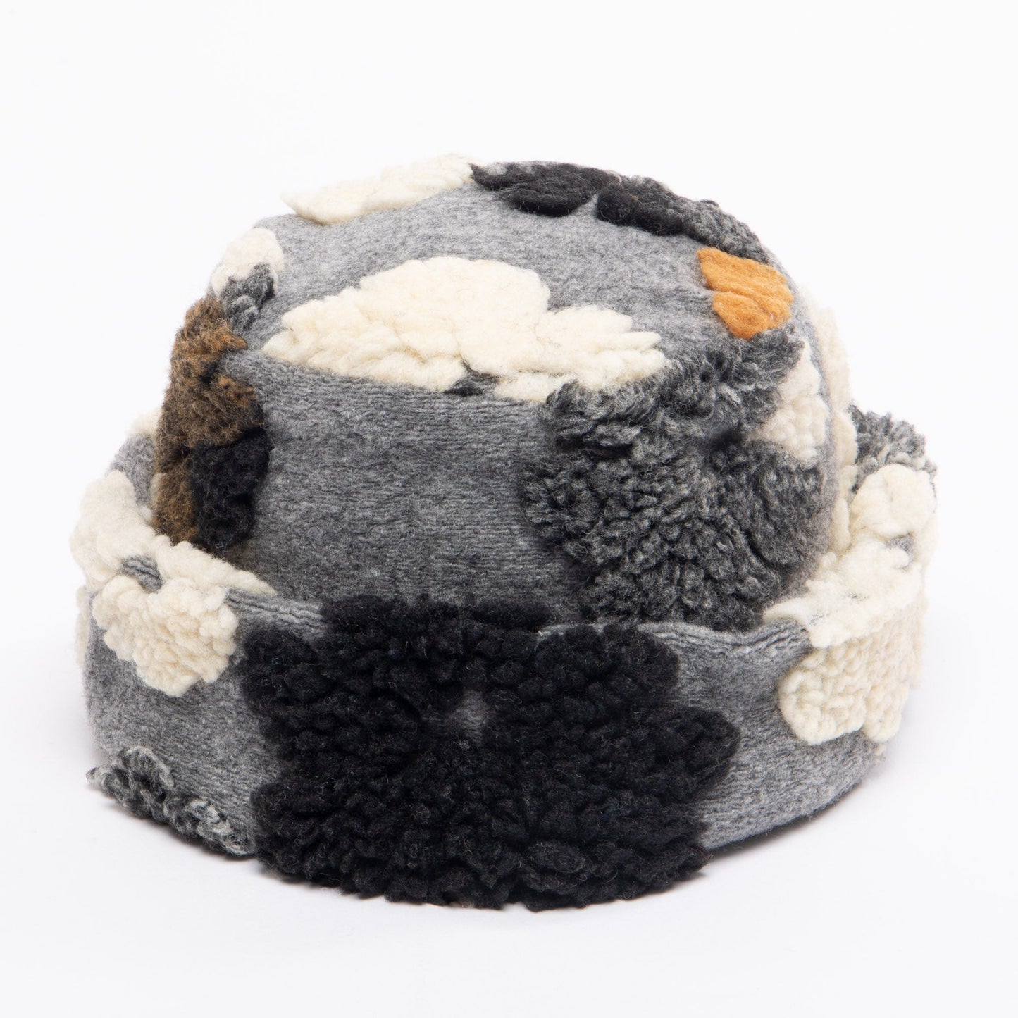 Keyes - Wool Blend Cuffed Beanie with Sherpa Flowers - KNH8084