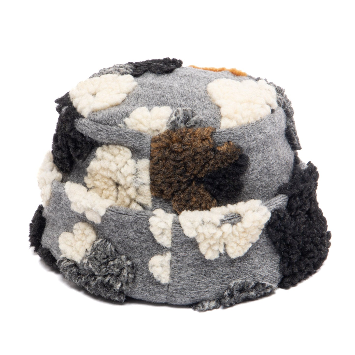 Keyes - Wool Blend Cuffed Beanie with Sherpa Flowers - KNH8084
