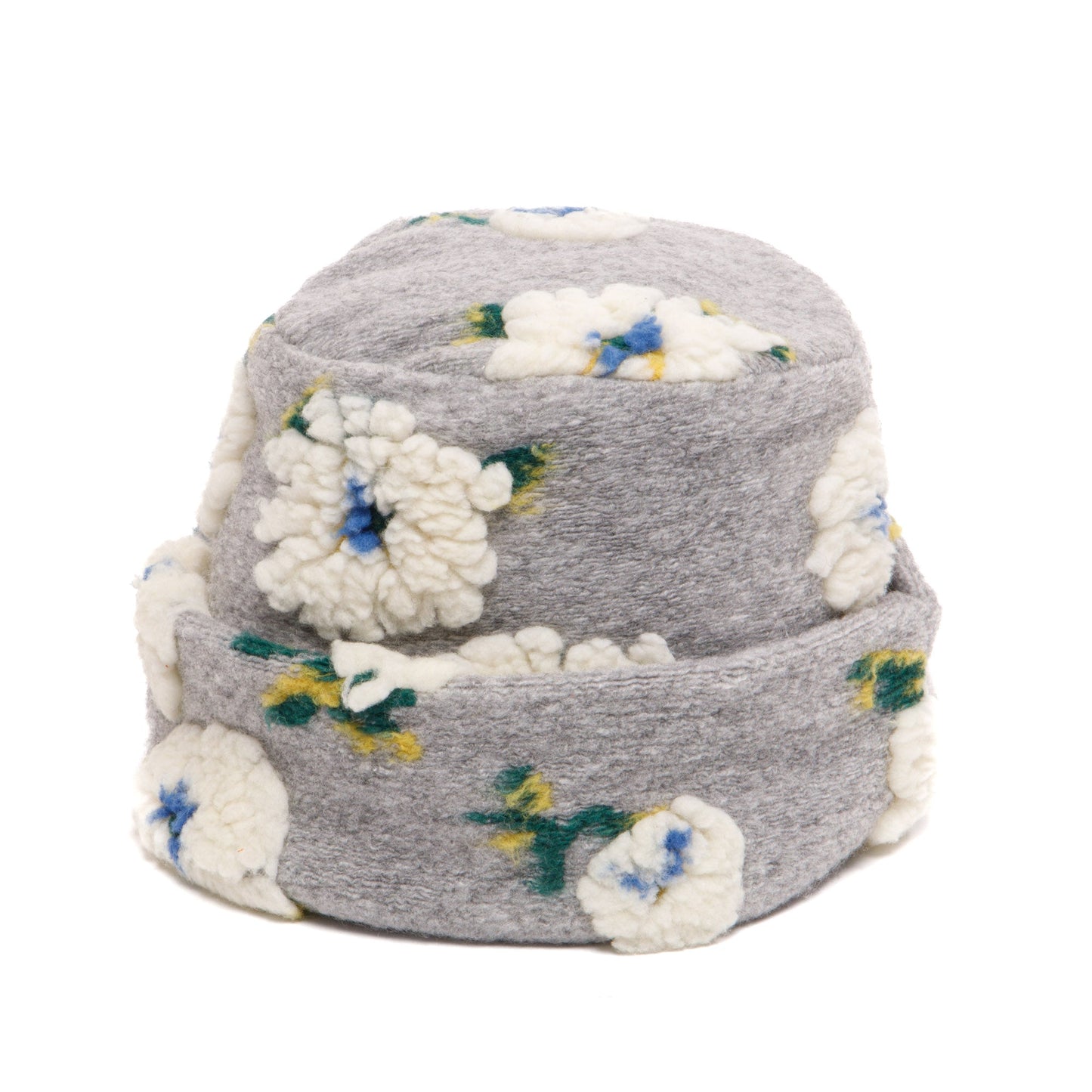 Keyes - Wool Blend Cuffed Beanie with Sherpa Flowers - KNH8084