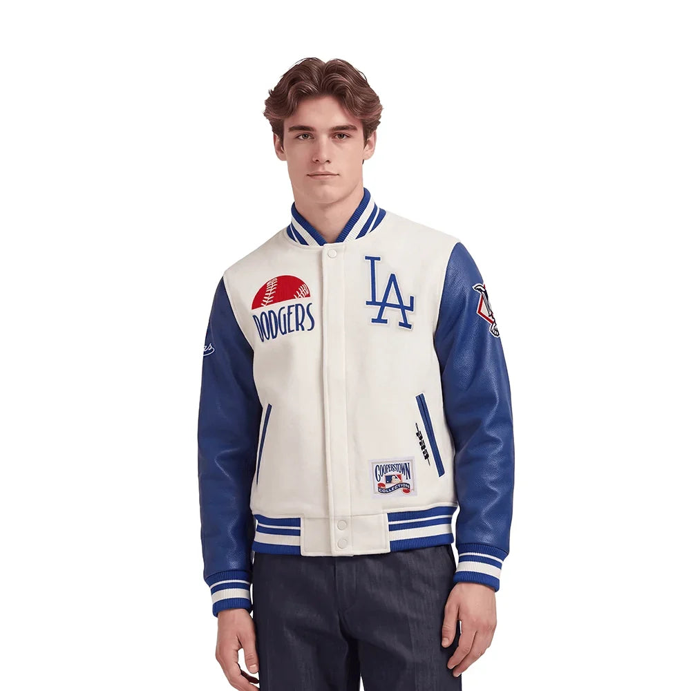 Pro Standard LA Dodgers Original Players Varsity Jacket - Eggshell
