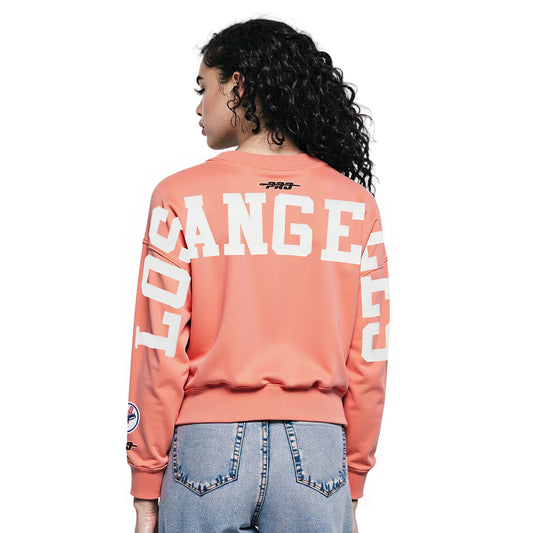 Pro Standard Womens LA Dodgers Cropped Wingspan Crewneck - Guava