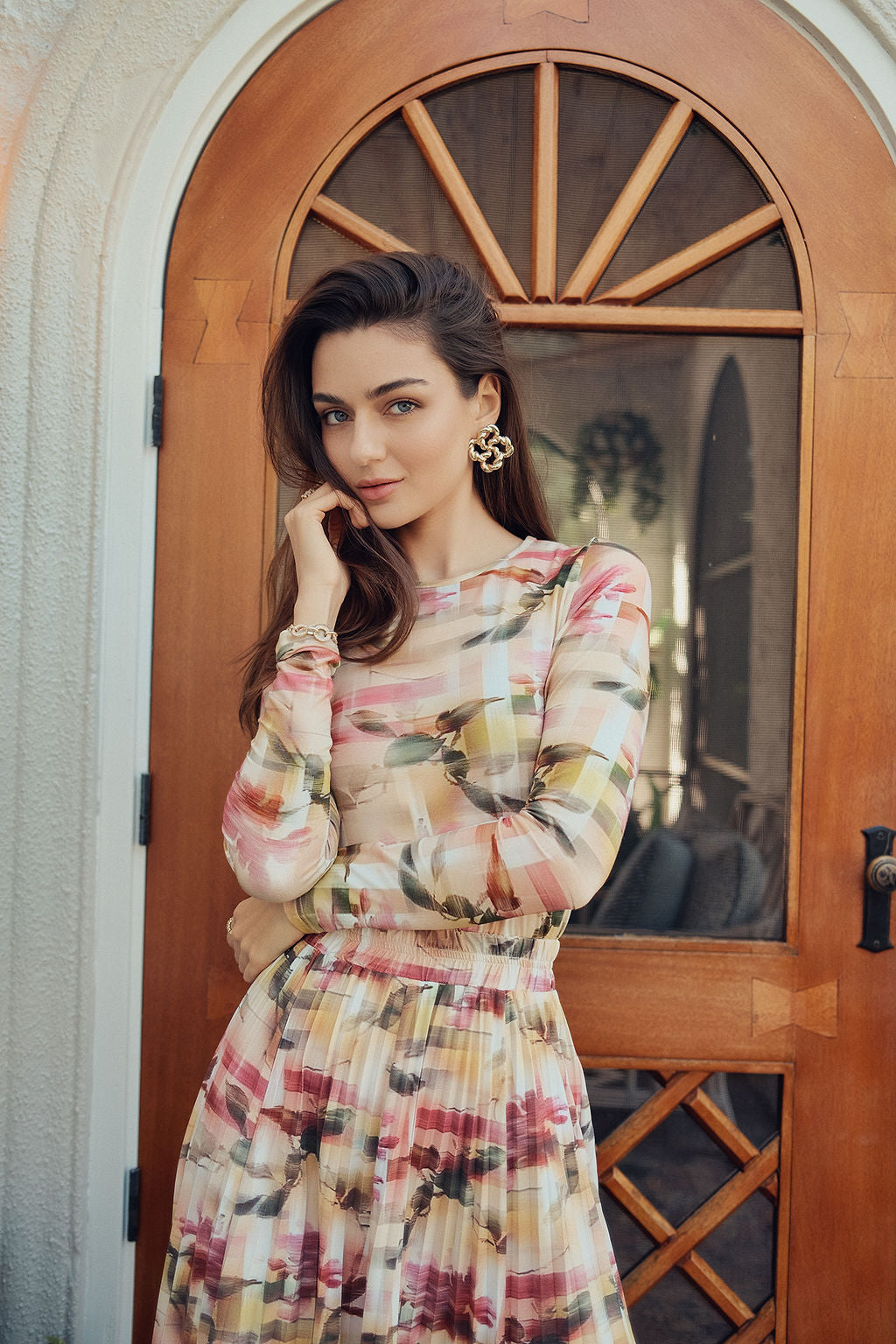 Printed Long Sleeve Tee- Pixel Floral