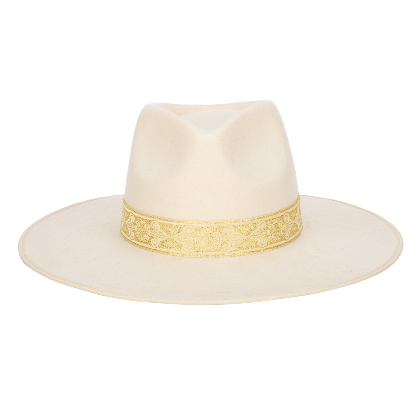 Love At First Sight- Women's Wool Felt Fedora Gold Jacquard Band