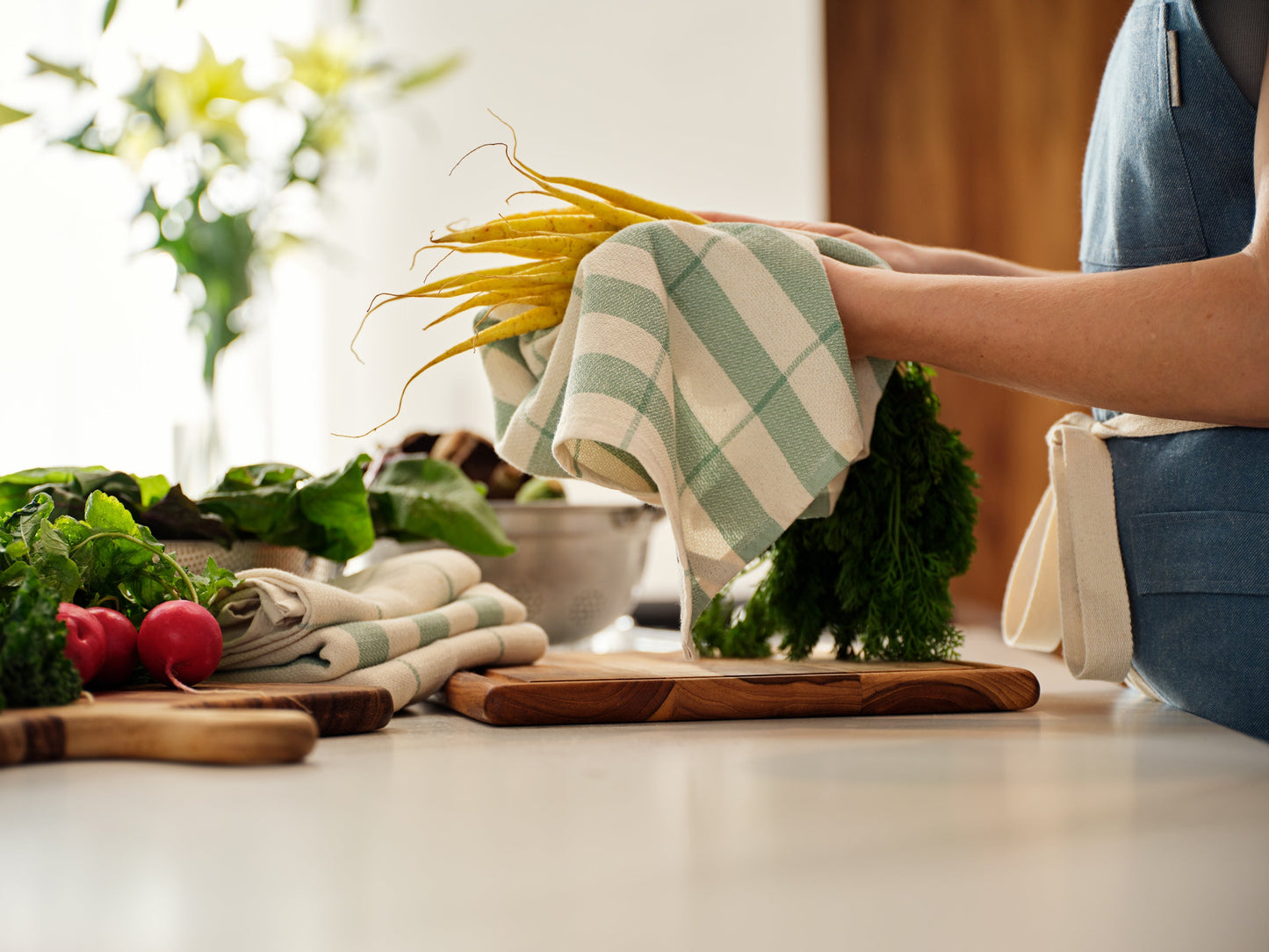 Kitchen Towels, Set of 4 - Cotton Flat & Waffle Weave Set