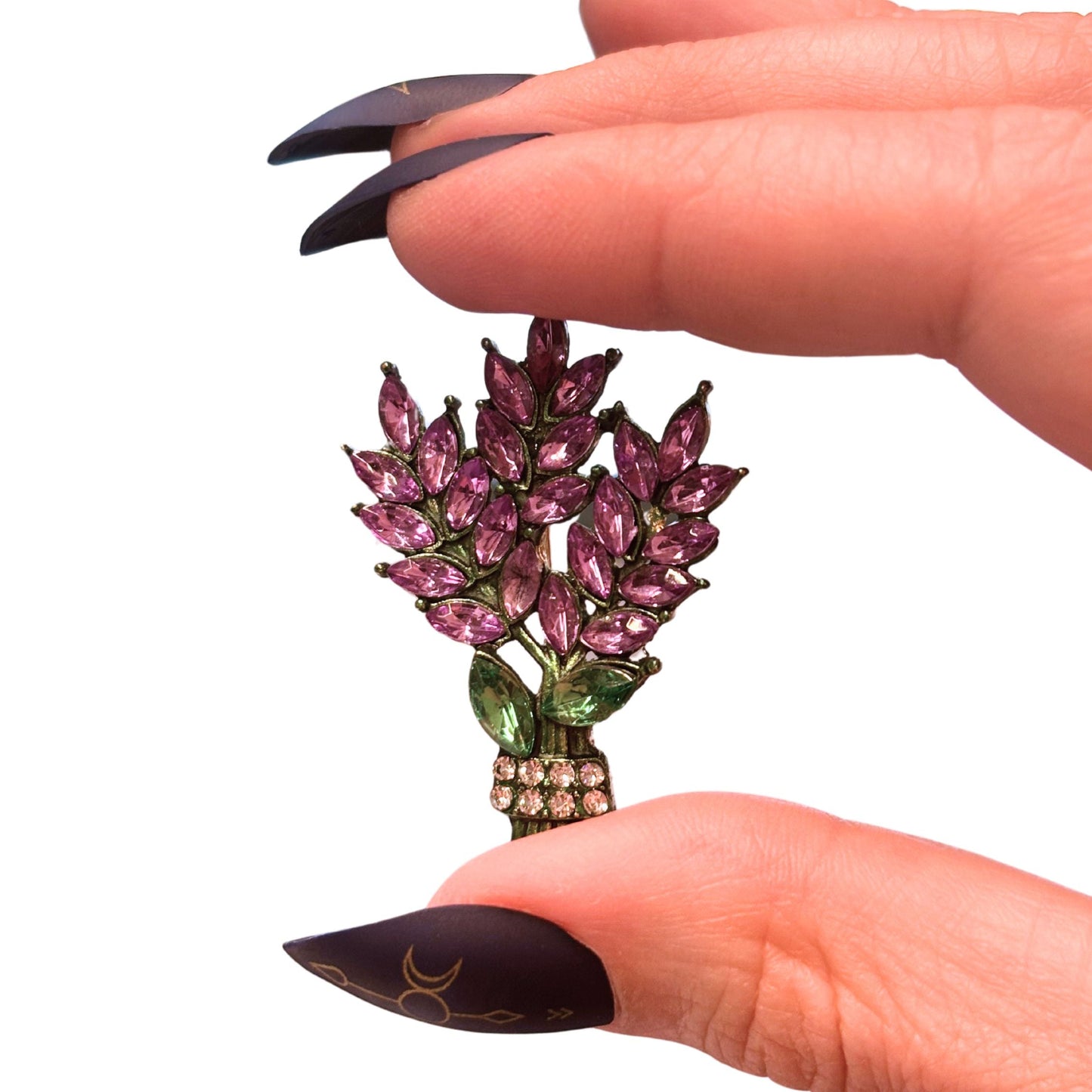 Lilac Brooch Pin 2" Purple Gemstone Floral Jewelry | Vintage Metal Alloy
