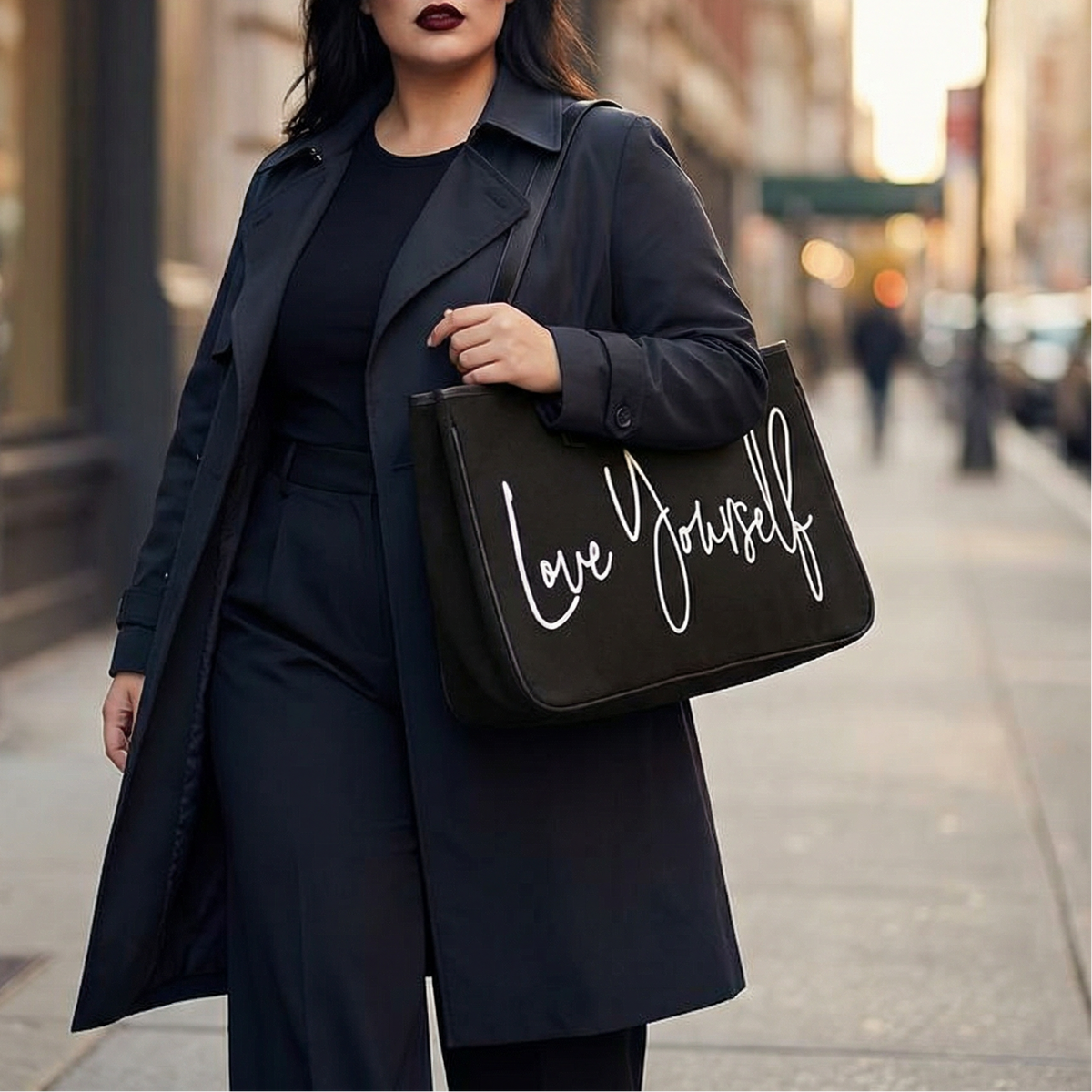 Love Yourself Large Rectangular Tote Bag | Genuine Leather Handles