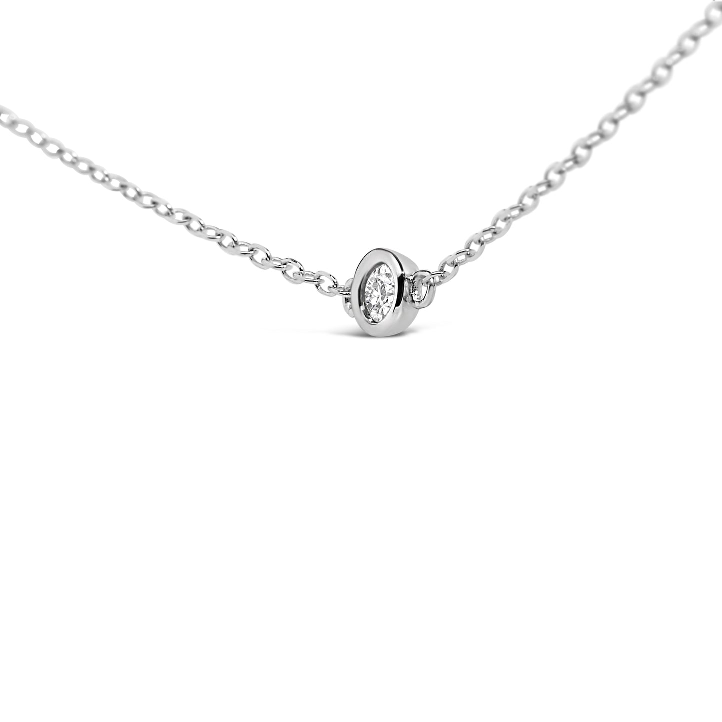 14K White Gold 1/2 Cttw Bezel Set Diamond Station Necklace