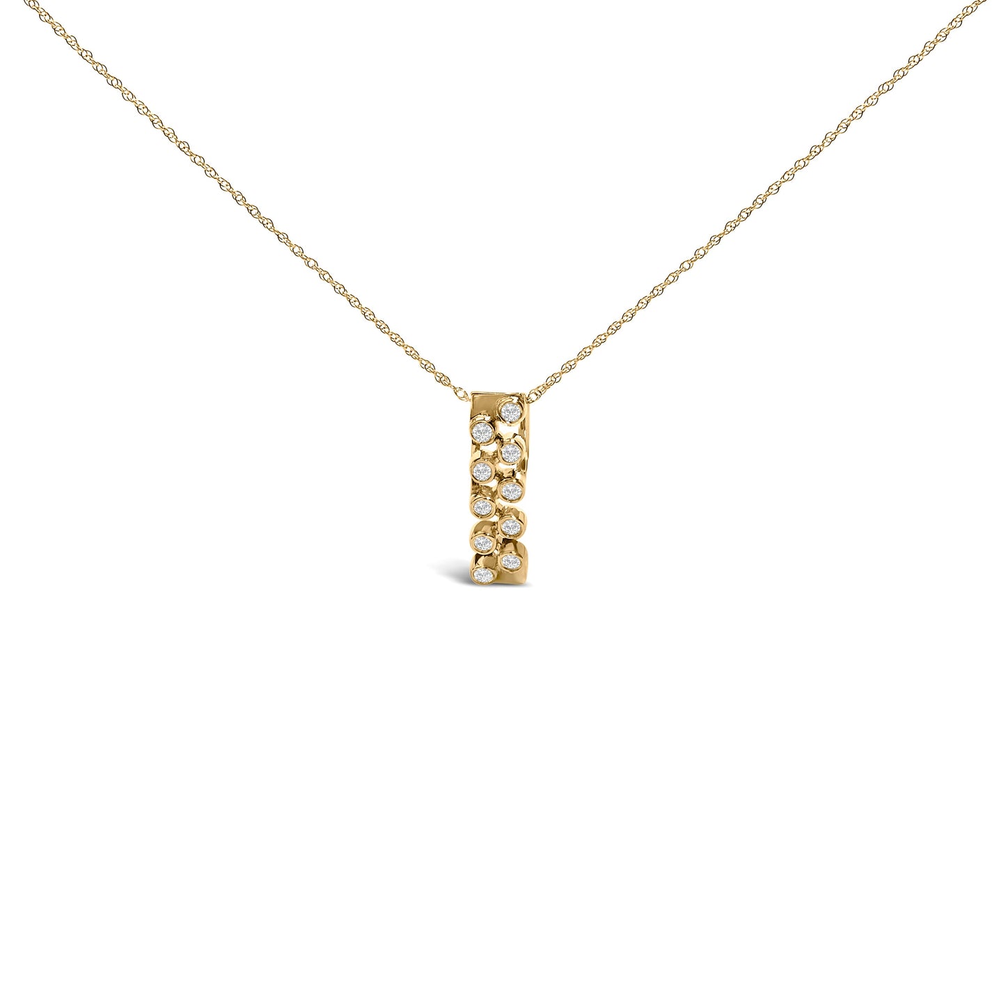 14K Yellow Gold Bezel Set 1/7 Cttw Diamond Vertical Bar Pendant Necklace