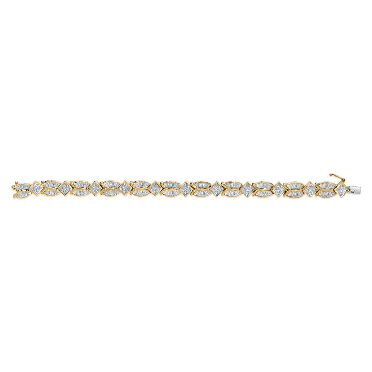 14K Yellow Gold 8 1/5 Cttw Baguette and Princess-Cut Diamond Geometric Twist Link Bracelet (G-H Color, VS1-VS2 Clarity) - Size 7"