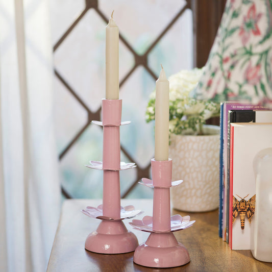 Lotus Bloom Pink Tapered Candleholder