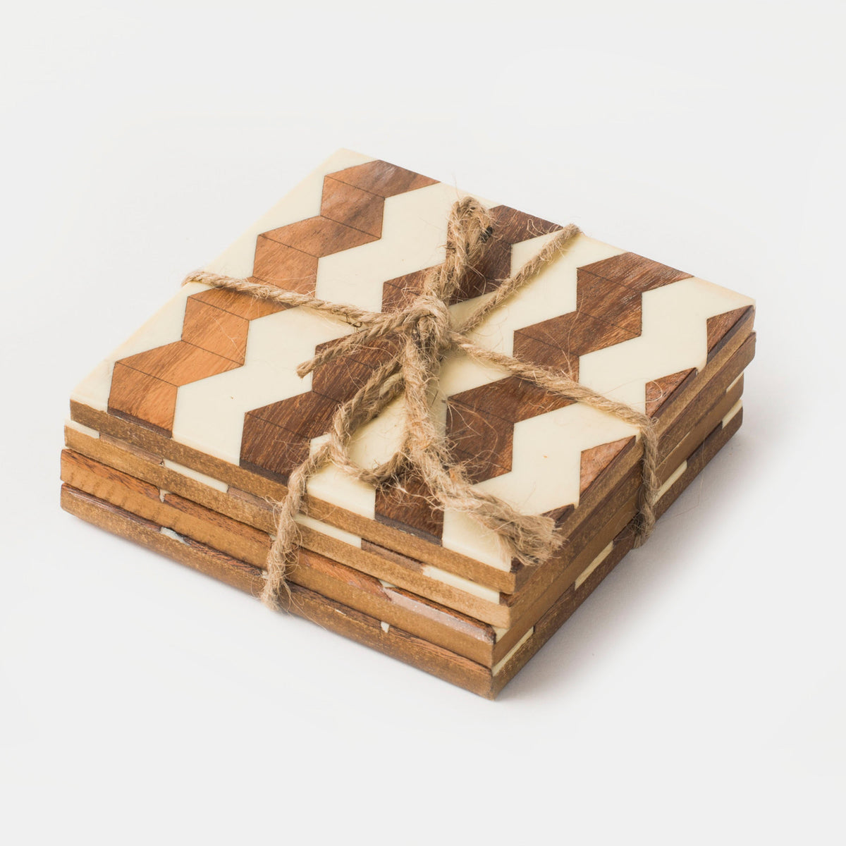 Marquewood and Resin Stripes Coasters Set of 4