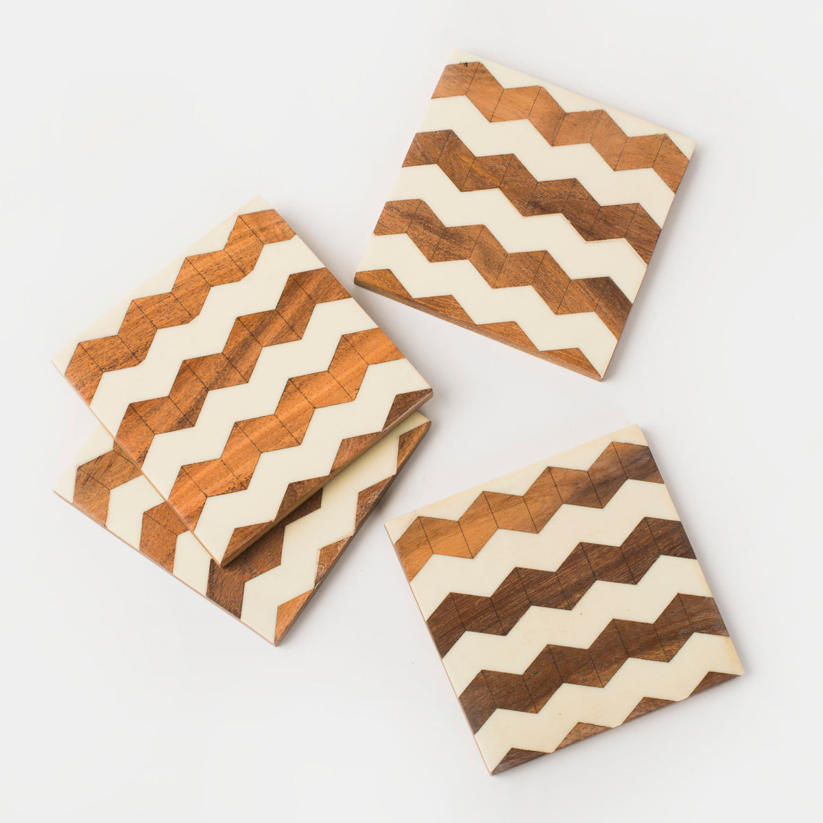 Marquewood and Resin Stripes Coasters Set of 4