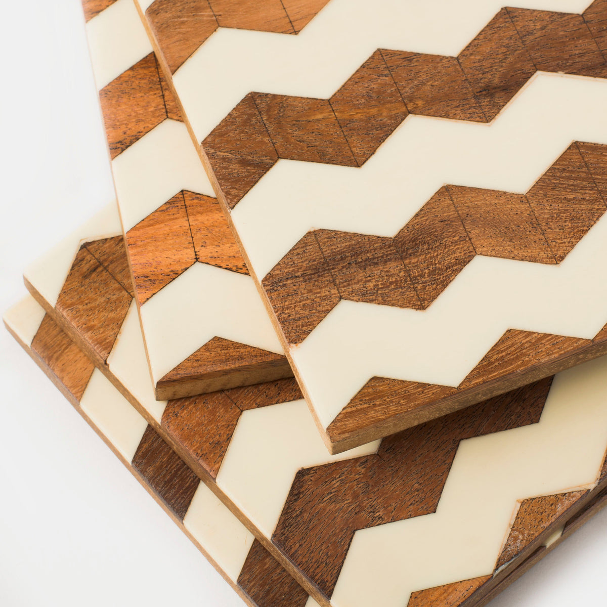 Marquewood and Resin Stripes Coasters Set of 4