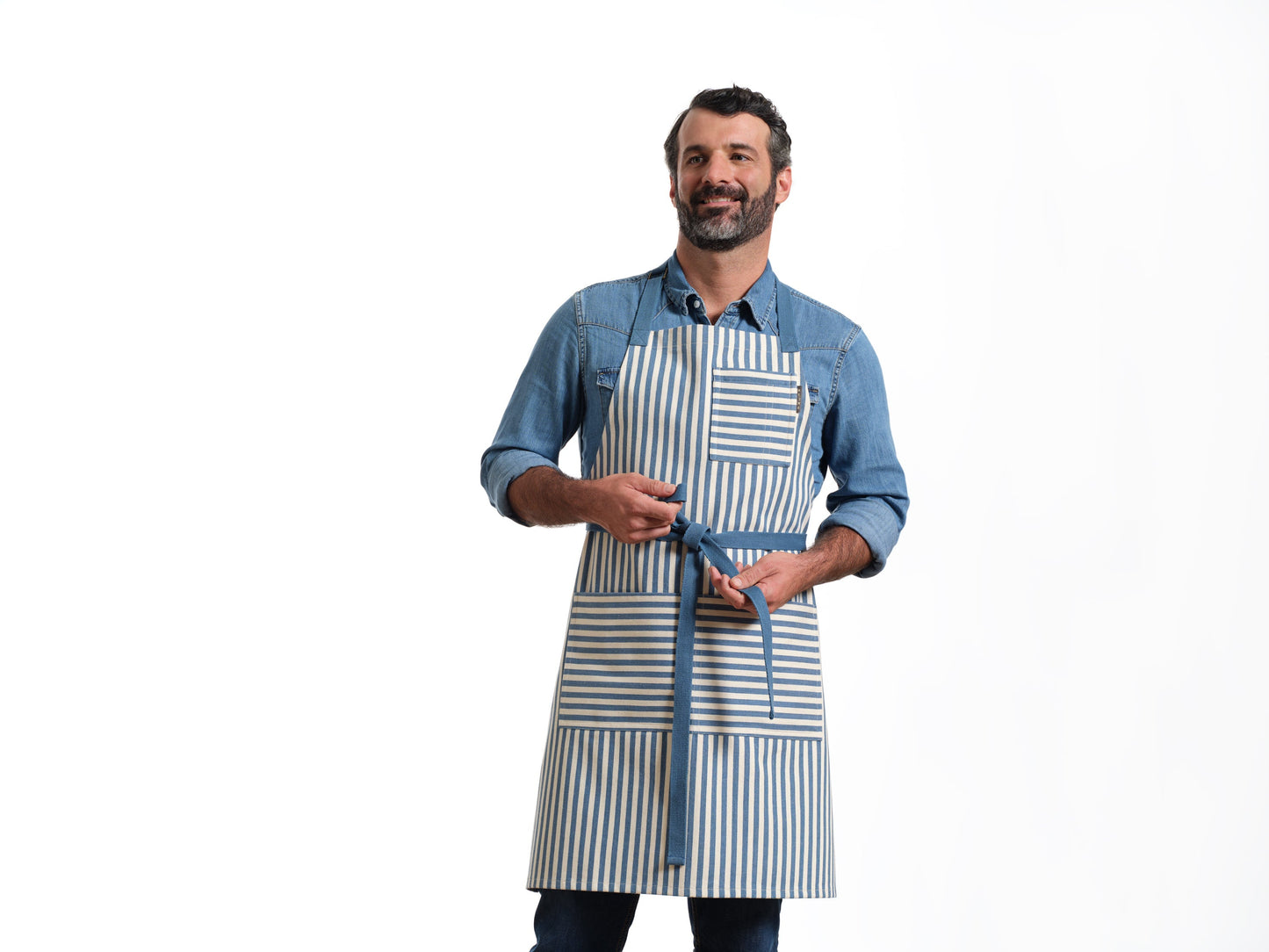Bib Apron with Pockets - Striped