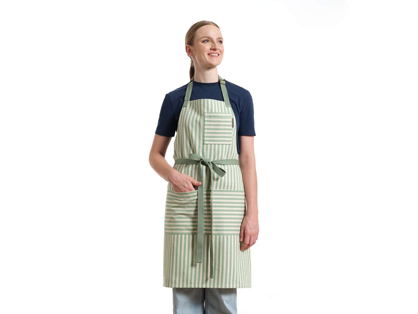 Bib Apron with Pockets - Striped
