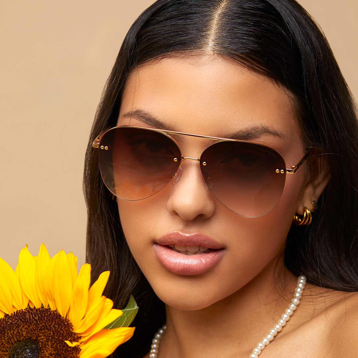 Smaller Megan 2 - Faded Brown Metal Aviator Sunglasses