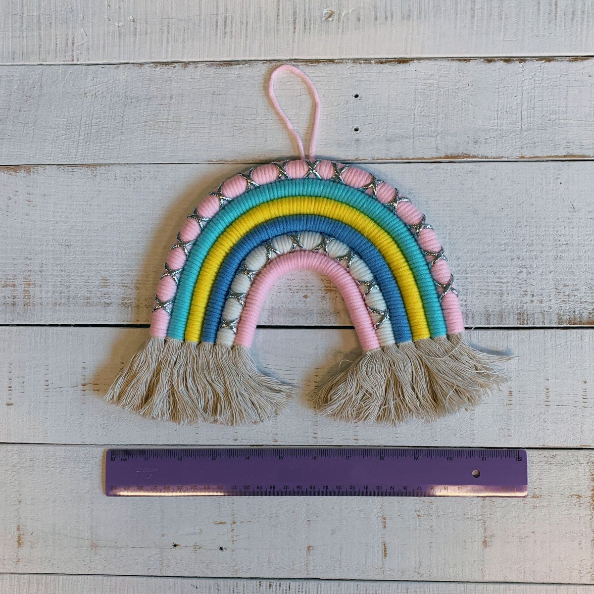 Macrame Wall Hanging Pastel Rainbow Decor 11" x 10"