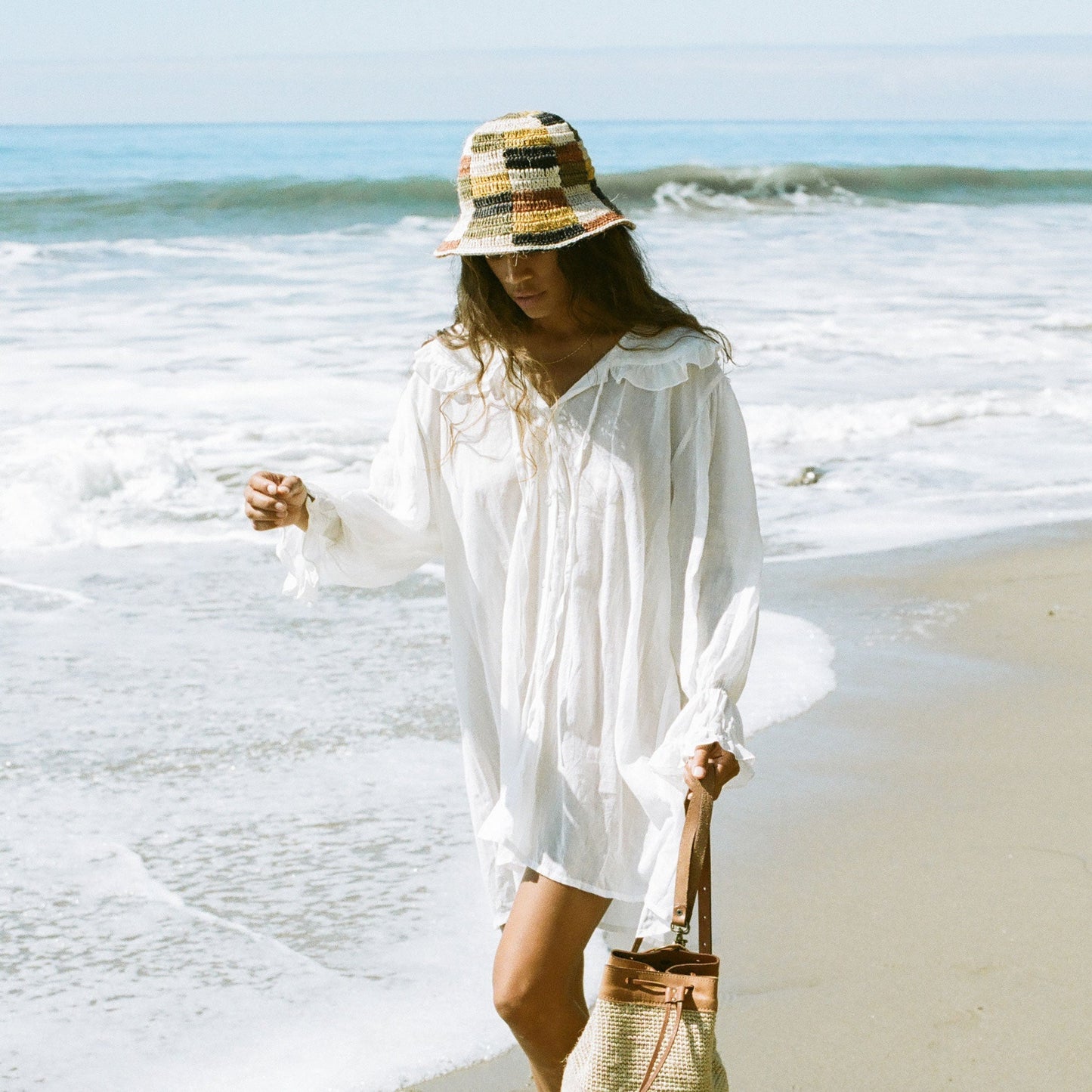 Fall Bucket Hat - Crocheted Multicolor Checkered