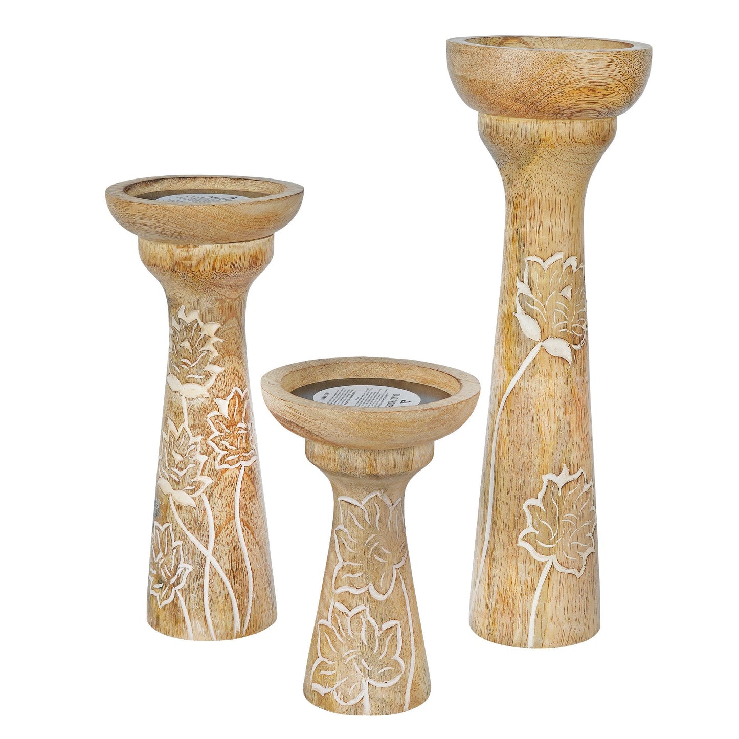 Lotus Vine Pillar Candleholder Set - Whitewash