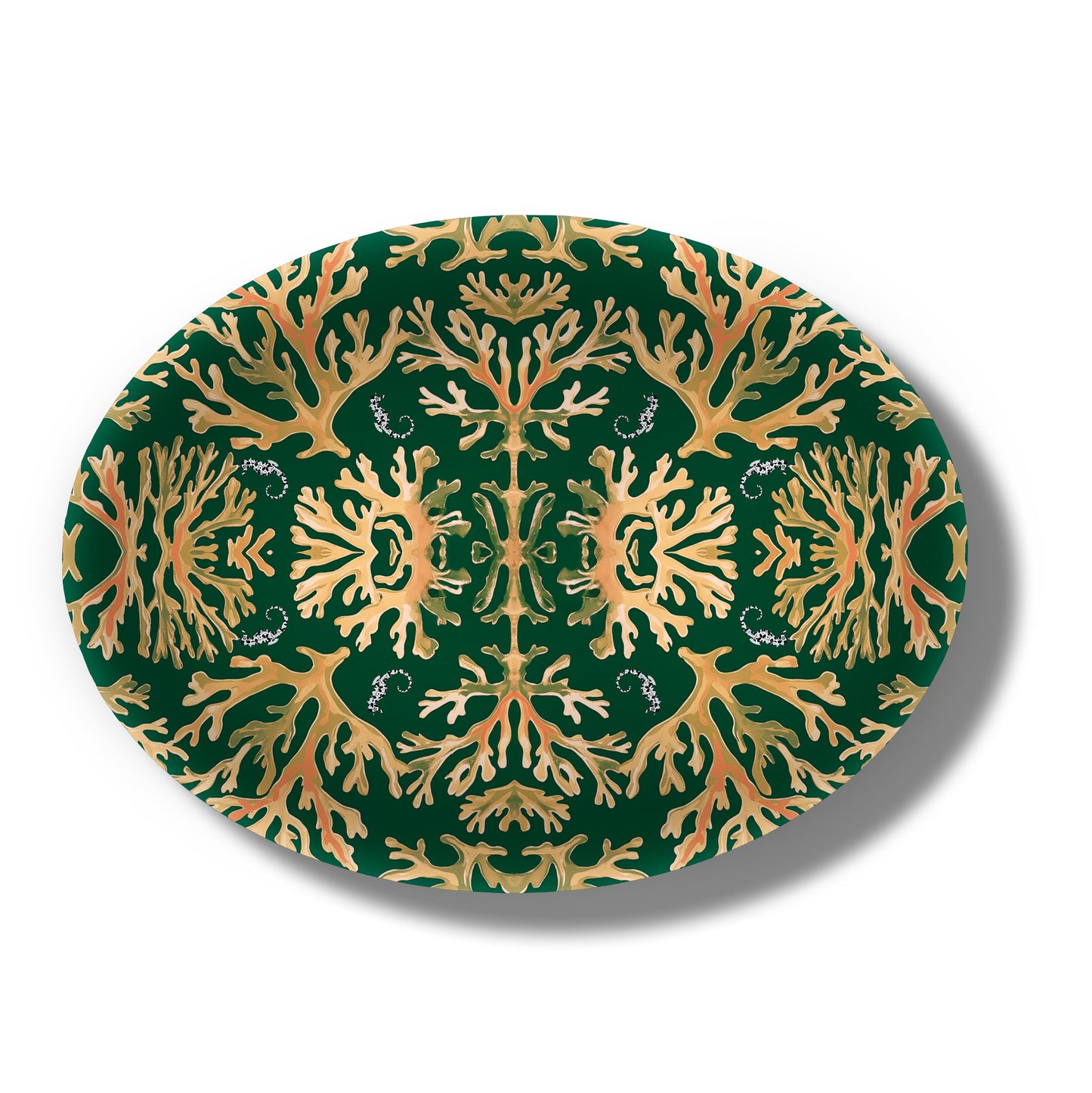 Coral Seahorses Birchwood Decorative Tray - Oval