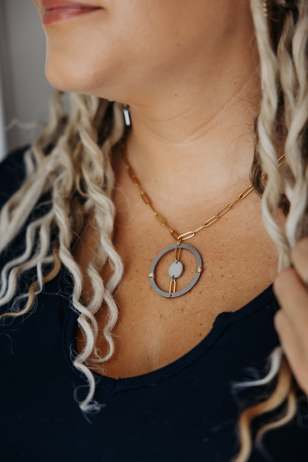 Energy Necklace | Powertrain Shim & Salvaged Steel Auto Part | 18K Gold Plated Paperclip Chain