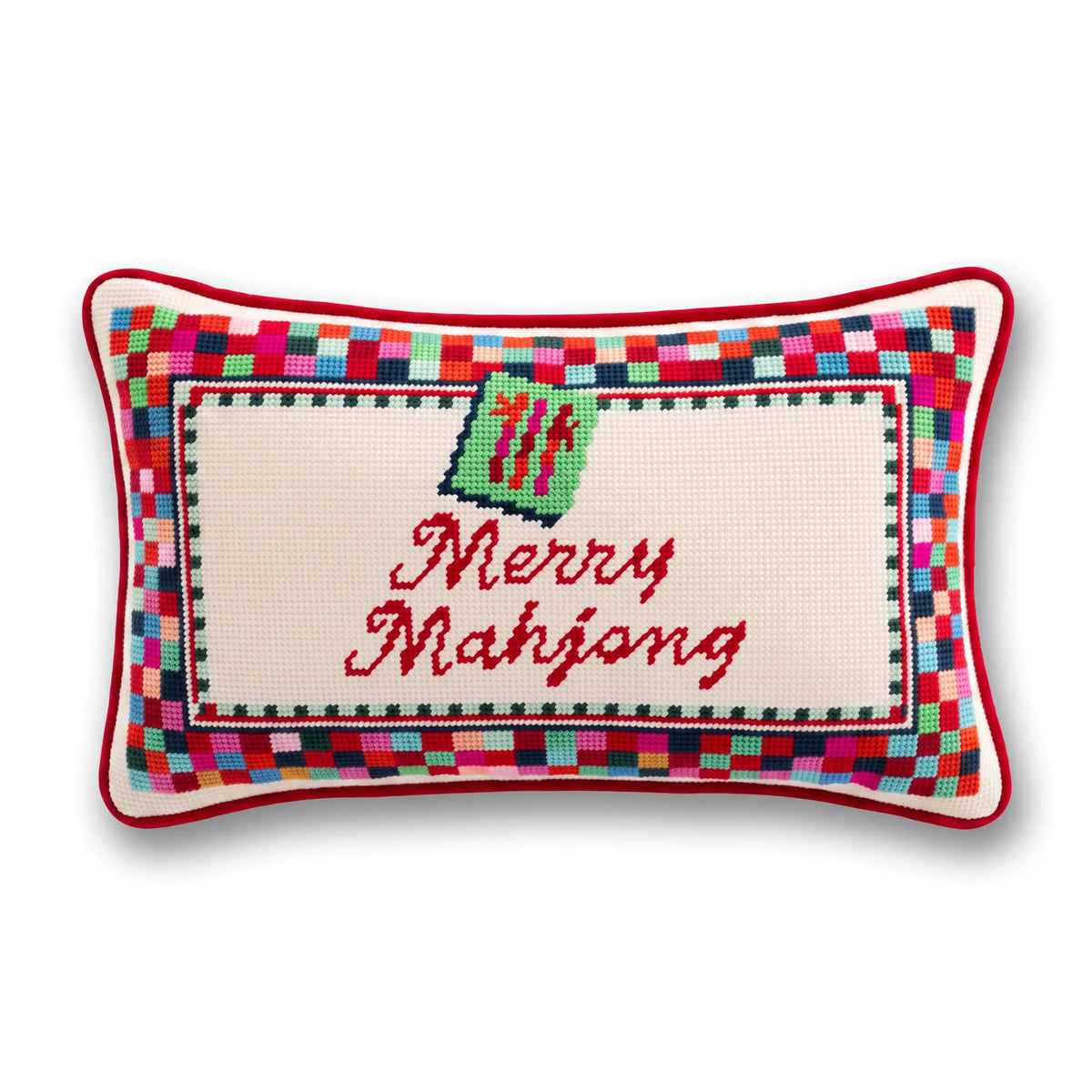 Merry Mahjong Needlepoint Pillow