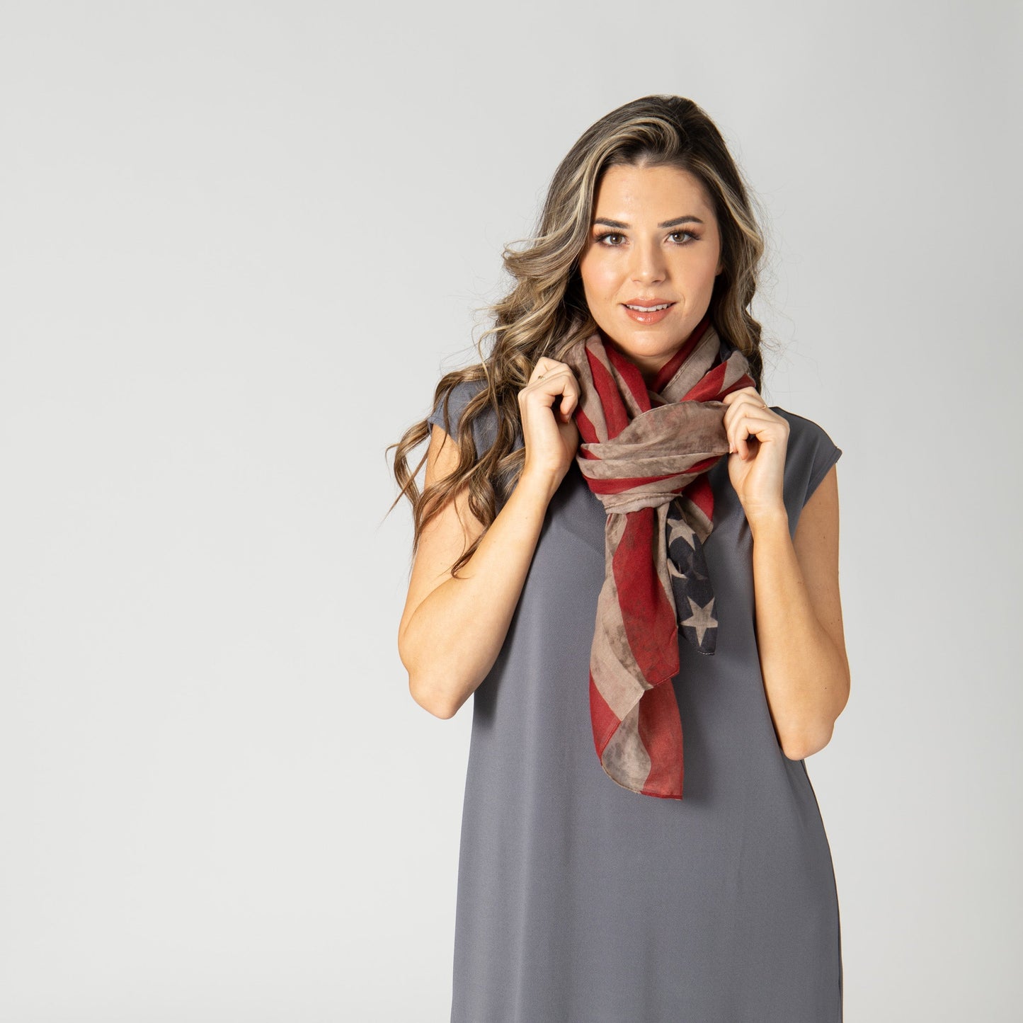 Womens Distressed Woven American Flag Scarf