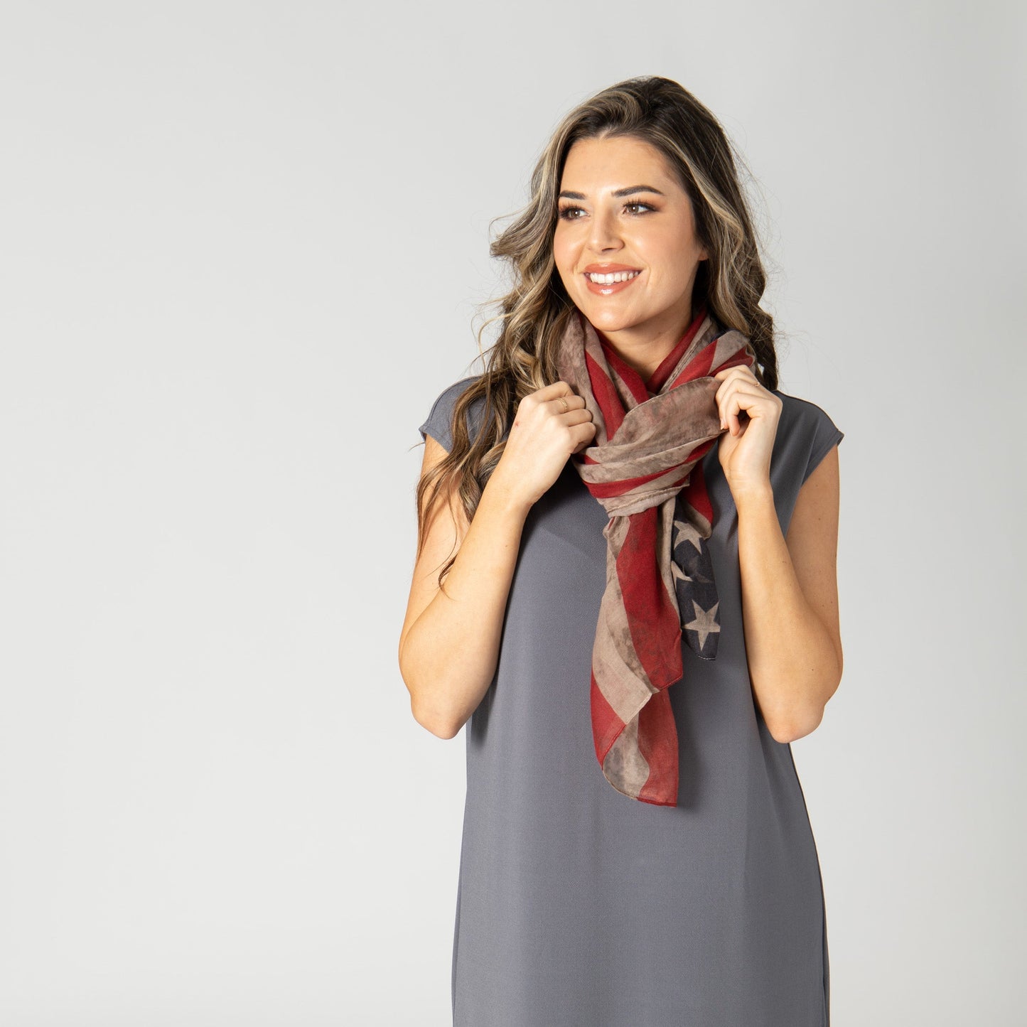 Womens Distressed Woven American Flag Scarf
