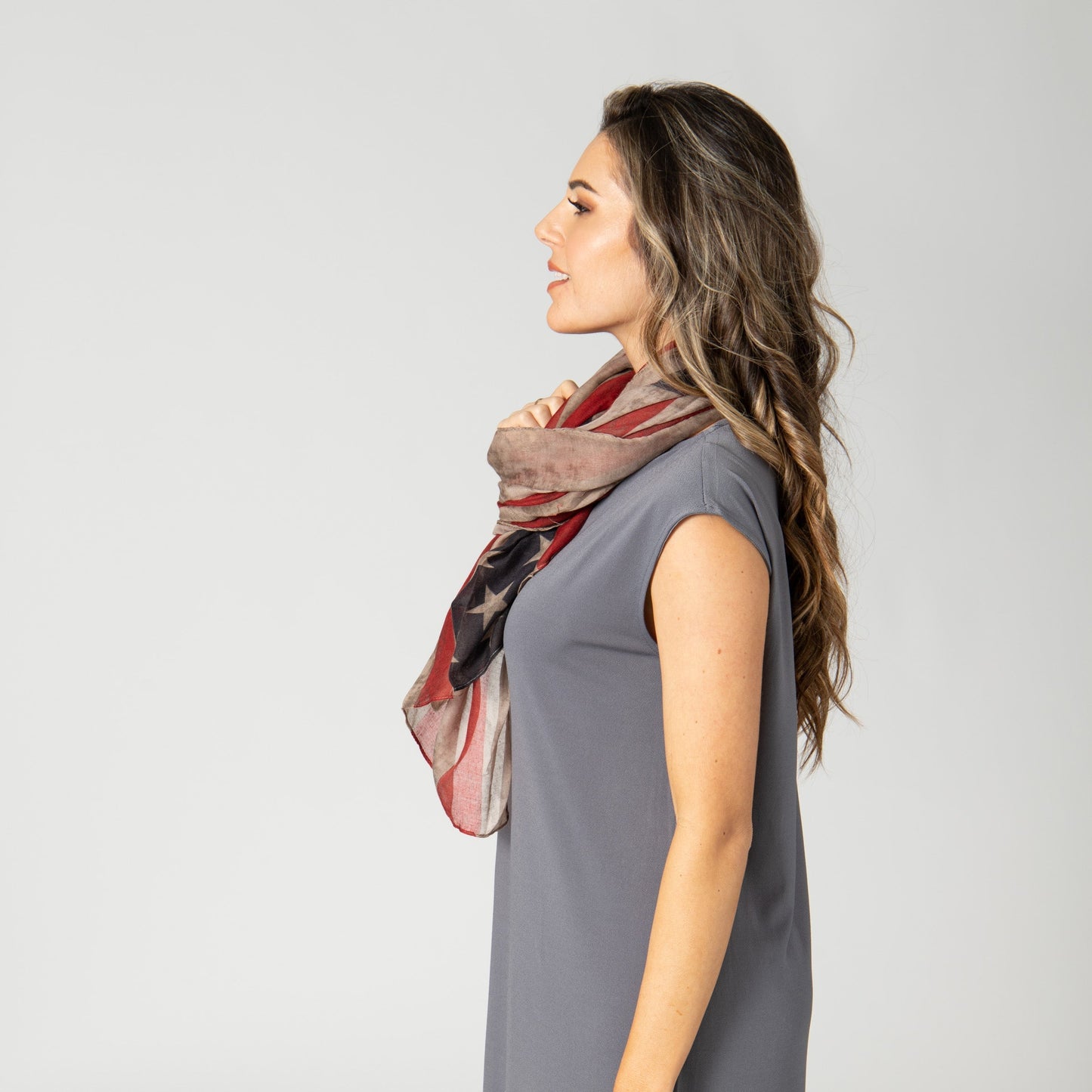 Womens Distressed Woven American Flag Scarf