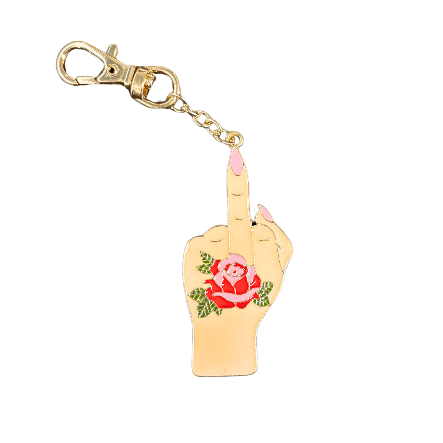 Middle Finger Vintage Hand w/ Rose Tattoo Enamel Key or Bag Charm