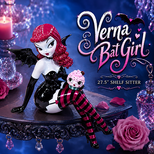Verna Bat Girl 27.5" Shelf Sitter w/ Cupcake | Miss Fluff December Diamonds – SHIPS JULY