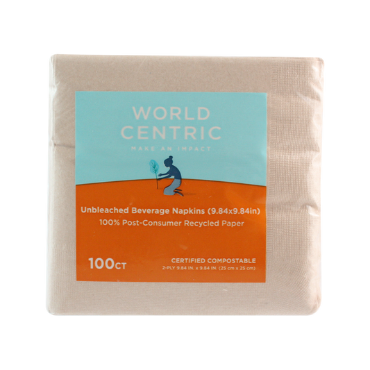 World Centric 5" x 5" Compostable 2-Ply Beverage Napkins – 100% Recycled Paper (QTY 4000), SKU NP-SC-BV