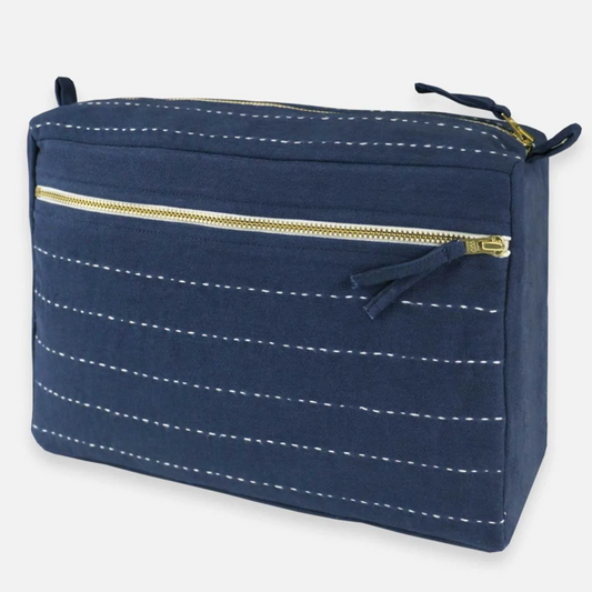 Large Toiletry Bag | Navy Pin-Stitch