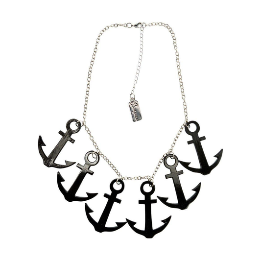 Necklace Sourpuss | Anchors Aweigh Nautical Statement Necklace in Black