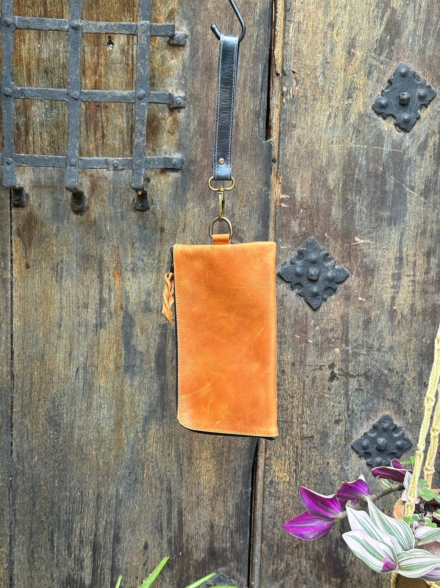 Clutch Bag - Tan and Navy Strap