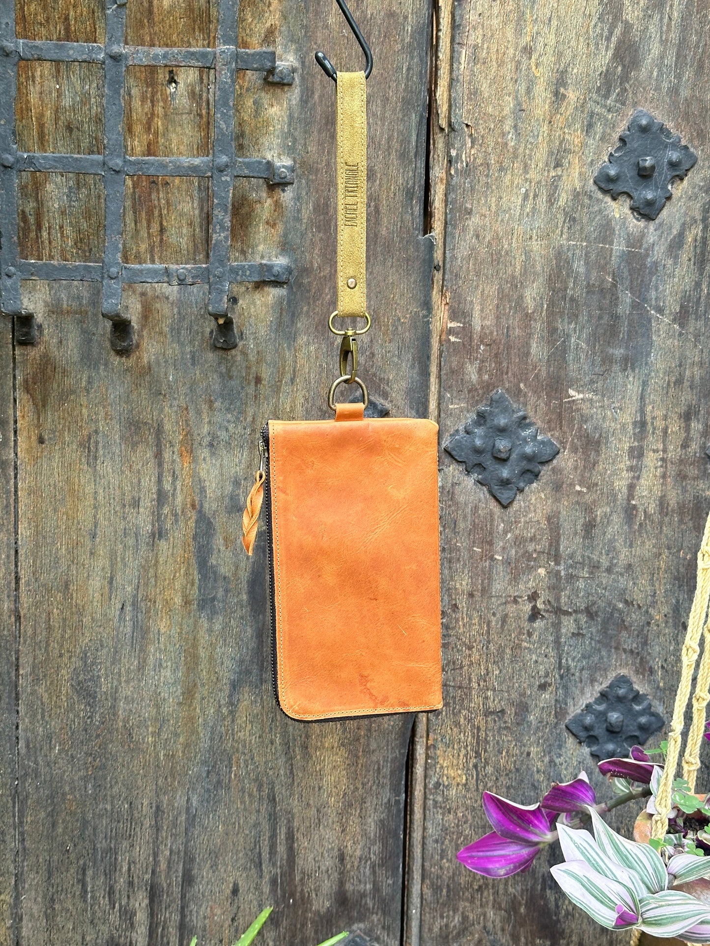 Clutch Bag - Tan and Green Strap